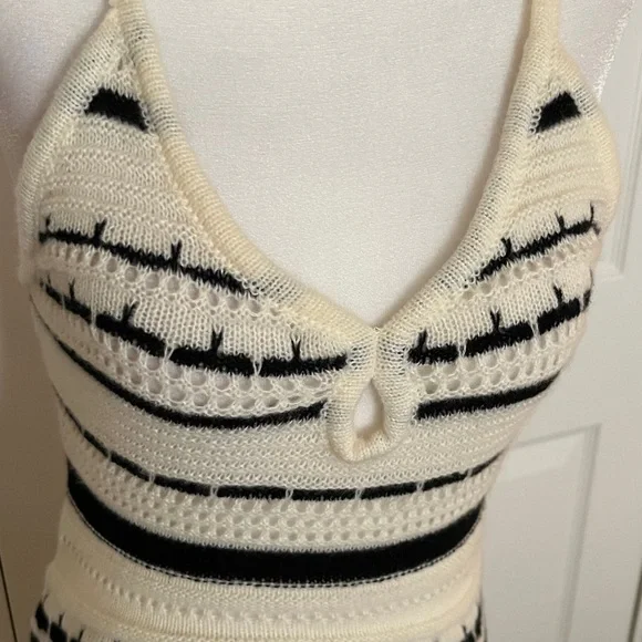 SHEIN Cream and Black Striped Crochet Midi Dress - Picture 6 of 15